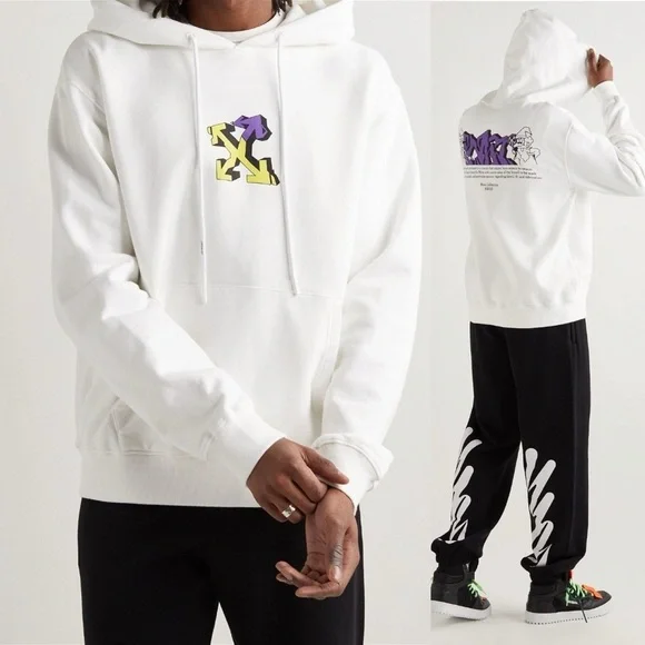 Off-White Printed Cotton-Jersey Hoodie in White sz M - Picture 1 of 11